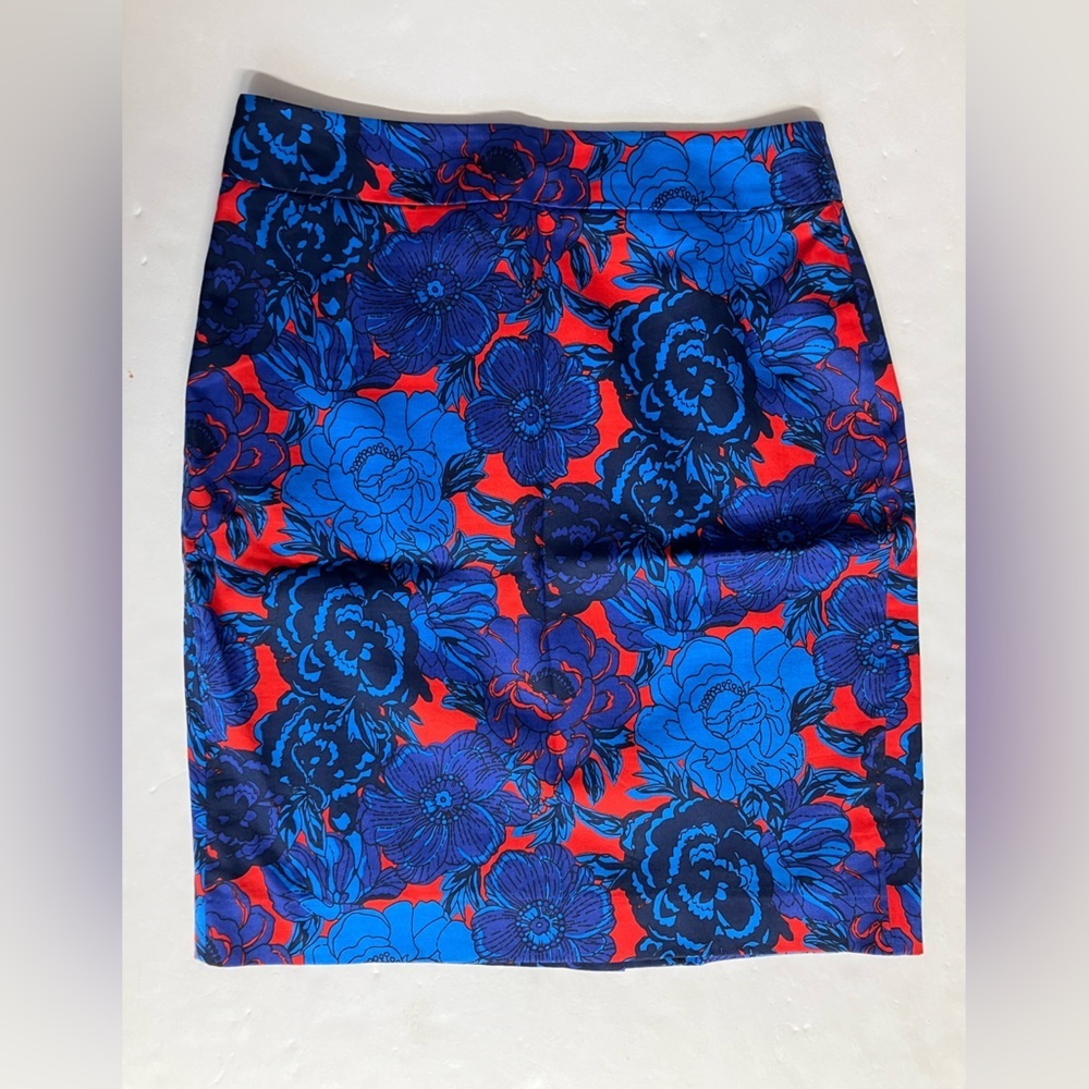 Women’s Floral Pencil Skirt, Size 0P, Red/Blue, Ann Taylor Petite
